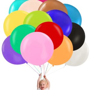 15pcs 24 Inch Balloons Large Assorted Balloons Thick Latex Heavy Duty Balloon Round Big Giant Globos Grandes Huge XXL Jumbo stuffing Colorful Ballons Wedding Birthday Rainbow Party Decorations