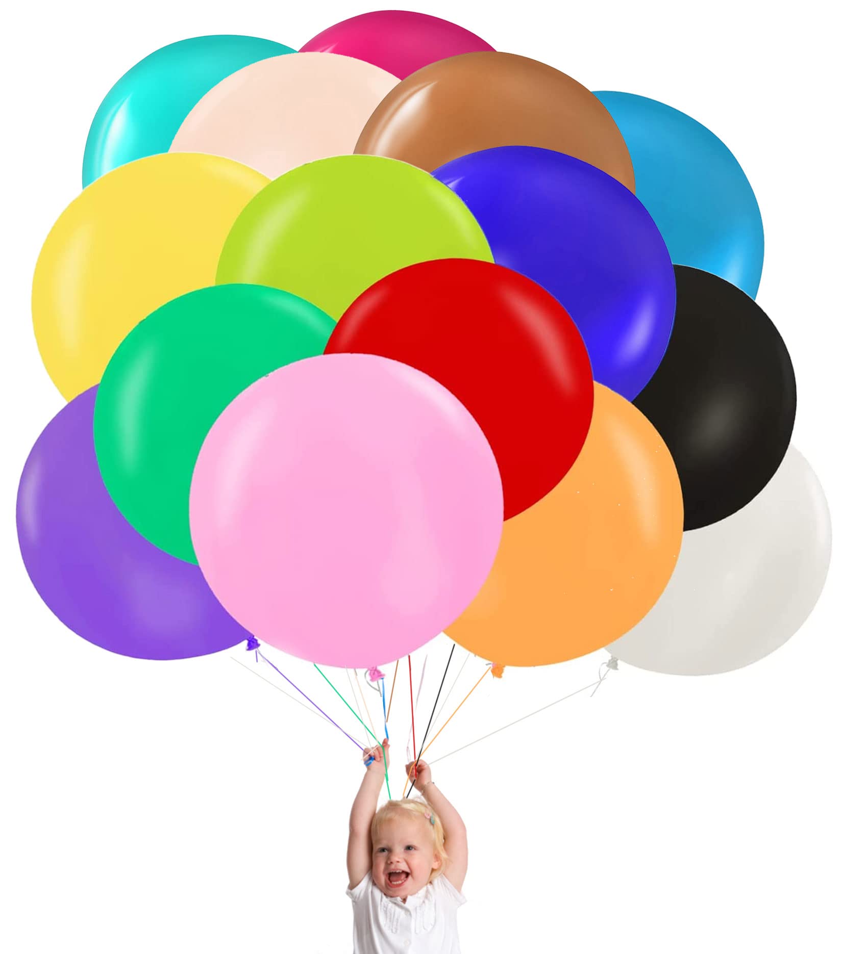 15pcs 24 Inch Balloons Large Assorted Balloons Thick Latex Heavy Duty Balloon Round Big Giant Globos Grandes Huge XXL Jumbo stuffing Colorful Ballons Wedding Birthday Rainbow Party Decorations