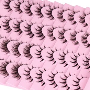 Manga Lashes Natural Look Anime False Eyelashes 20 Pairs Clear Band Individual Wispy Fake Eyelashes Strip Spiky DIY Cluster Lashes Extension C Curl Cat Eye Lashes Pack