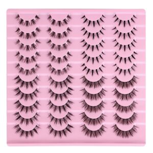 Manga Lashes Natural Look Anime False Eyelashes 20 Pairs Clear Band Individual Wispy Fake Eyelashes Strip Spiky DIY Cluster Lashes Extension C Curl Cat Eye Lashes Pack