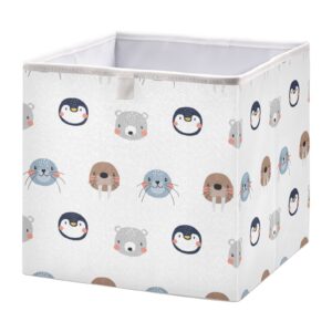kigai cute arctic animals fabric storage bin 11" x 11" x 11" cube baskets collapsible store basket bins for home closet bedroom drawers organizers