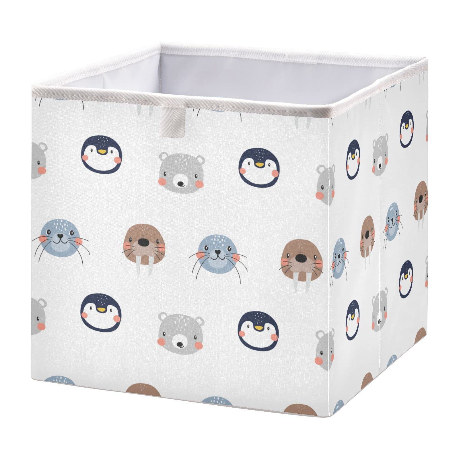 Kigai Cute Arctic Animals Fabric Storage Bin 11" x 11" x 11" Cube Baskets Collapsible Store Basket Bins for Home Closet Bedroom Drawers Organizers