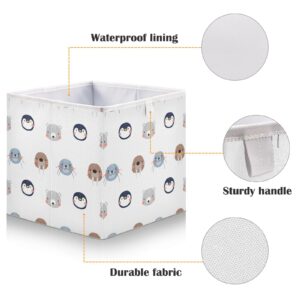 Kigai Cute Arctic Animals Fabric Storage Bin 11" x 11" x 11" Cube Baskets Collapsible Store Basket Bins for Home Closet Bedroom Drawers Organizers