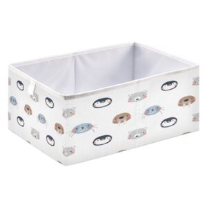 Kigai Cute Arctic Animals Fabric Storage Bin 11" x 11" x 11" Cube Baskets Collapsible Store Basket Bins for Home Closet Bedroom Drawers Organizers