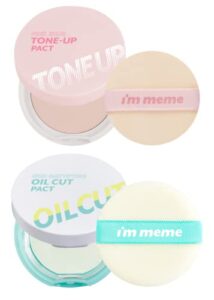 i'm meme compact - tone-up pact | pink blur effect, mattify skin, pressed powder, 0.35 oz + compact - oil cut pact bundle