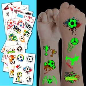 jcfire temporary tattoos kids, glow in dark word cup soccer stickers waterproof kids tattoos for soccer theme birthday party decorations party favors goodie bags gifts