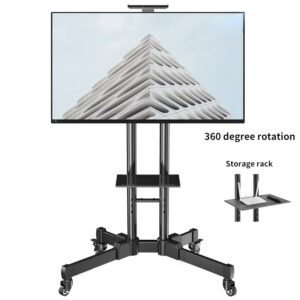 Rolling TV Bracket Mobile Floor cart Mute Bracket 32-70 inch Monitor TV Rack Display with Wheels and Tilt Mount, Height Adjustable Floor TV Stand Holds up to 165 lbs (Black) (D910)