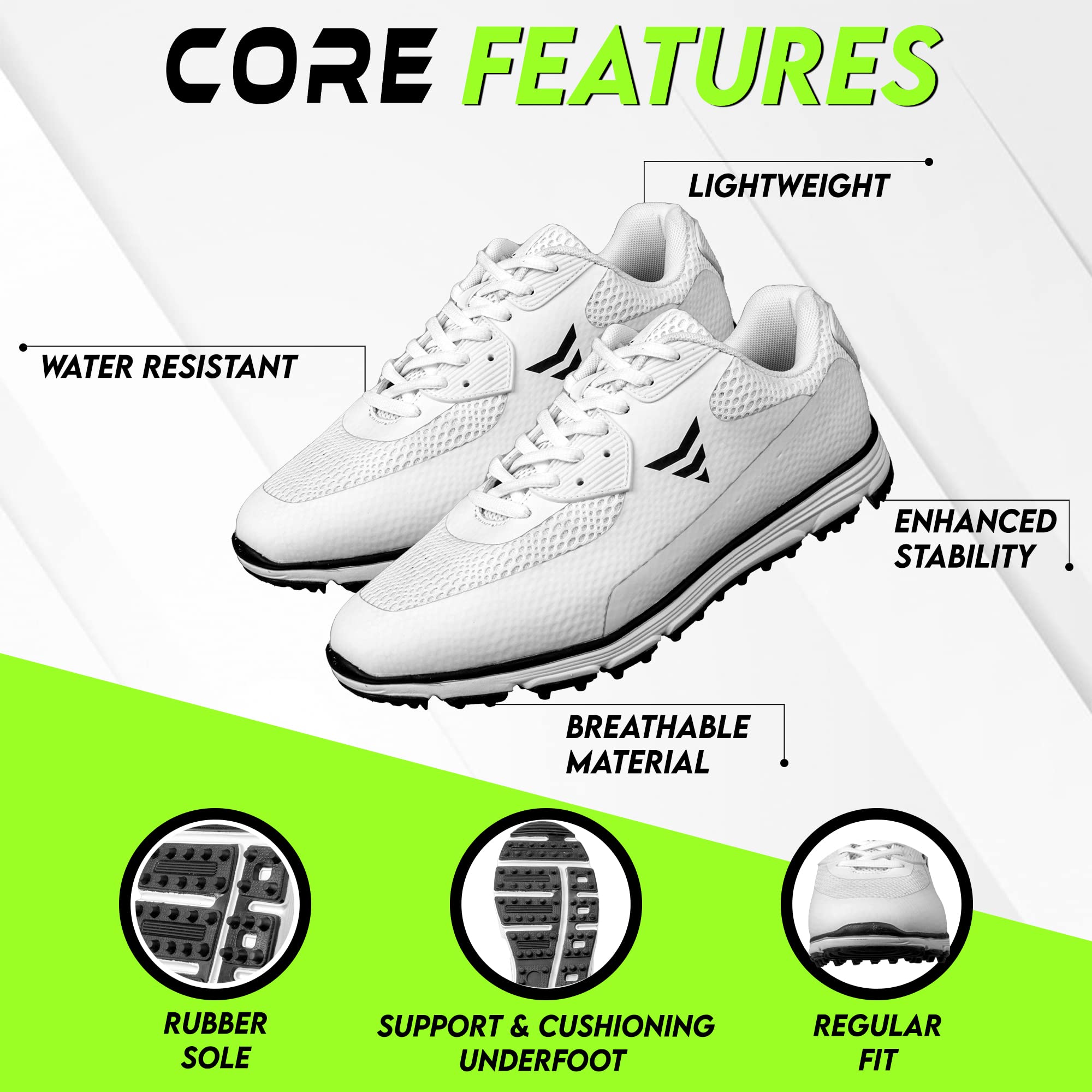 Core Golf Shoes – Water Resistant Golf Shoes for Outdoor Golf Sports and Training - Soft Breathable Lightweight Golf Shoes for Men and Women - Anti-Slip Outsole Cushioning Sneakers White
