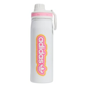 adidas originals 600 ml (20 oz) metal water bottle, hot/cold double-walled insulated 18/8 stainless steel, white/pulse magenta pink/hazy orange, one size