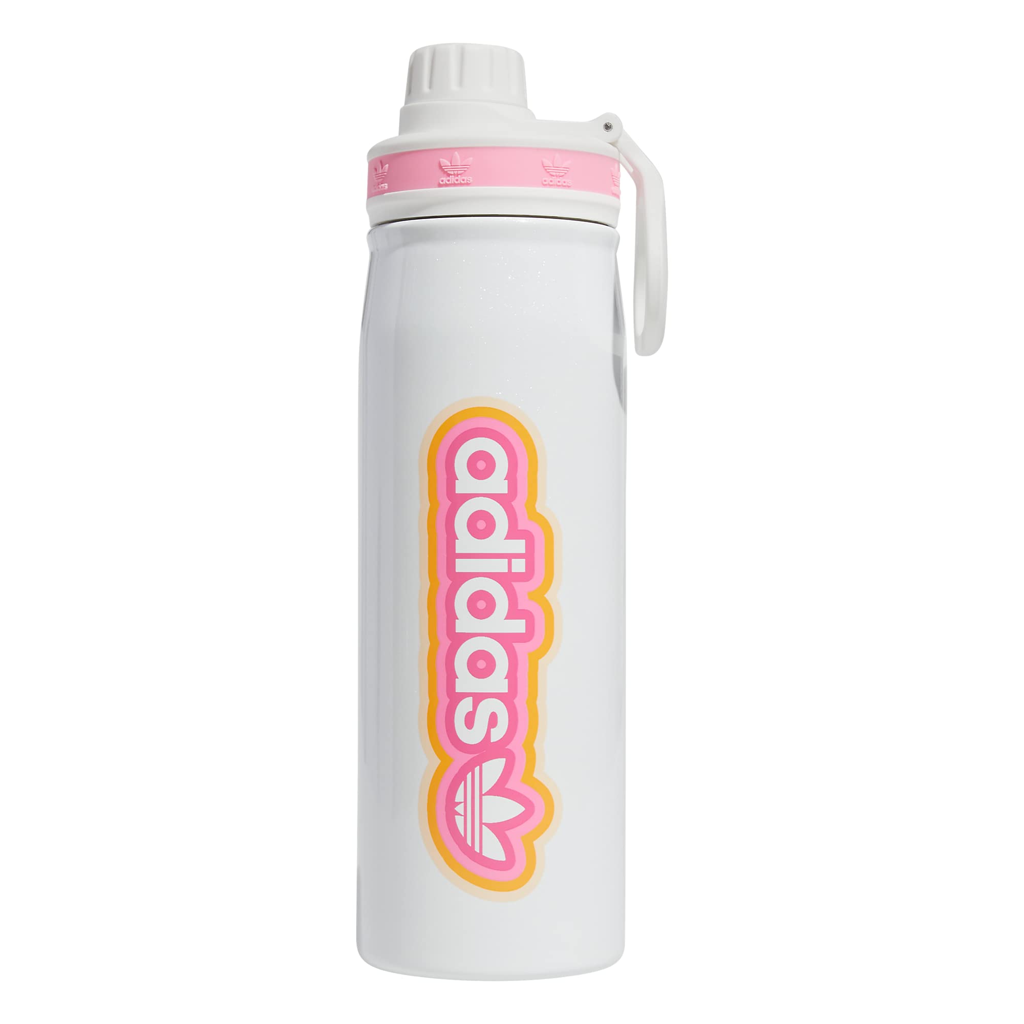 adidas Originals 600 Ml (20 Oz) Metal Water Bottle, Hot/Cold Double-Walled Insulated 18/8 Stainless Steel, White/Pulse Magenta Pink/Hazy Orange, One Size