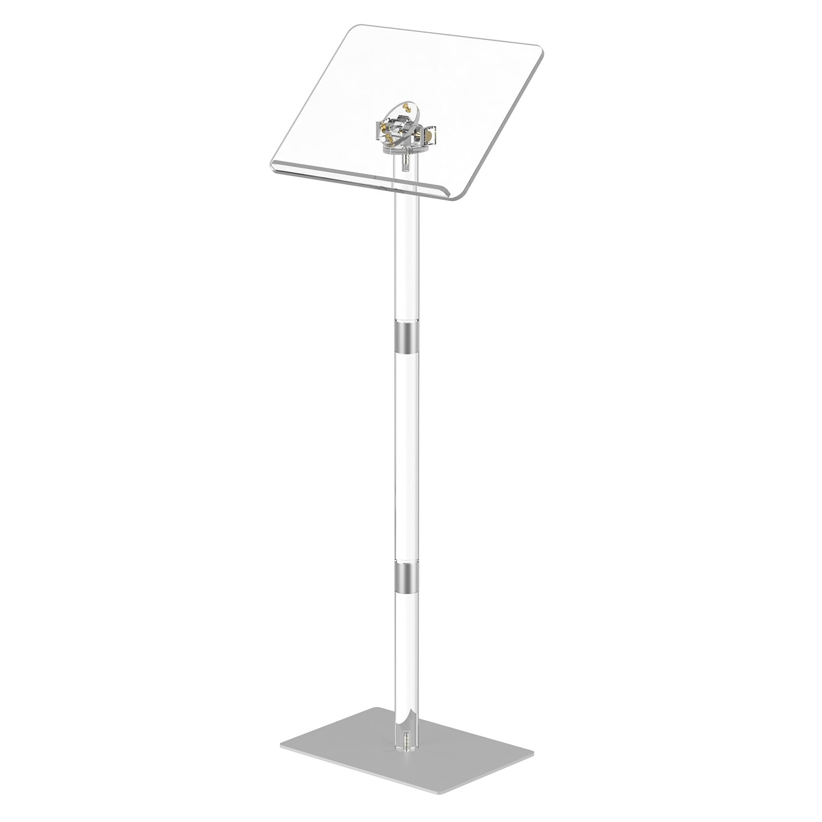 HMYHUM Small Acrylic Podium Stand, Angle Adjustable, 15.7" L x 11.8" W x 42.3" H, Modern Lecterns & Pulpits for Classroom, Concert, Church, Speech, Easy Assembly, Metal Base, Clear