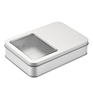 uxcell metal tin box, 6.3" x 4.33" x 1.38" rectangular empty tinplate containers with clear window lids, silver tone, for home organizer, candles, gifts, car keys, crafts storage