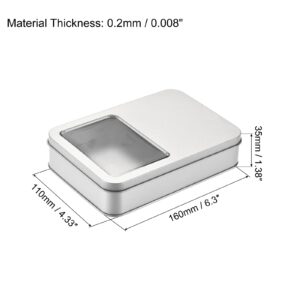 uxcell Metal Tin Box, 6.3" x 4.33" x 1.38" Rectangular Empty Tinplate Containers with Clear Window Lids, Silver Tone, for Home Organizer, Candles, Gifts, Car Keys, Crafts Storage