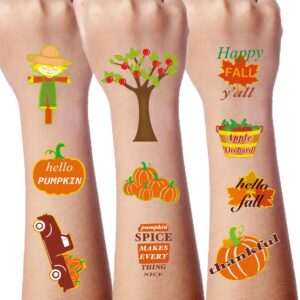 apple fall temporary tattoos for kids - 120pcs pattern apple orchard autumn tattoos stickers for fall harvest party favors, classroom fall prize for students