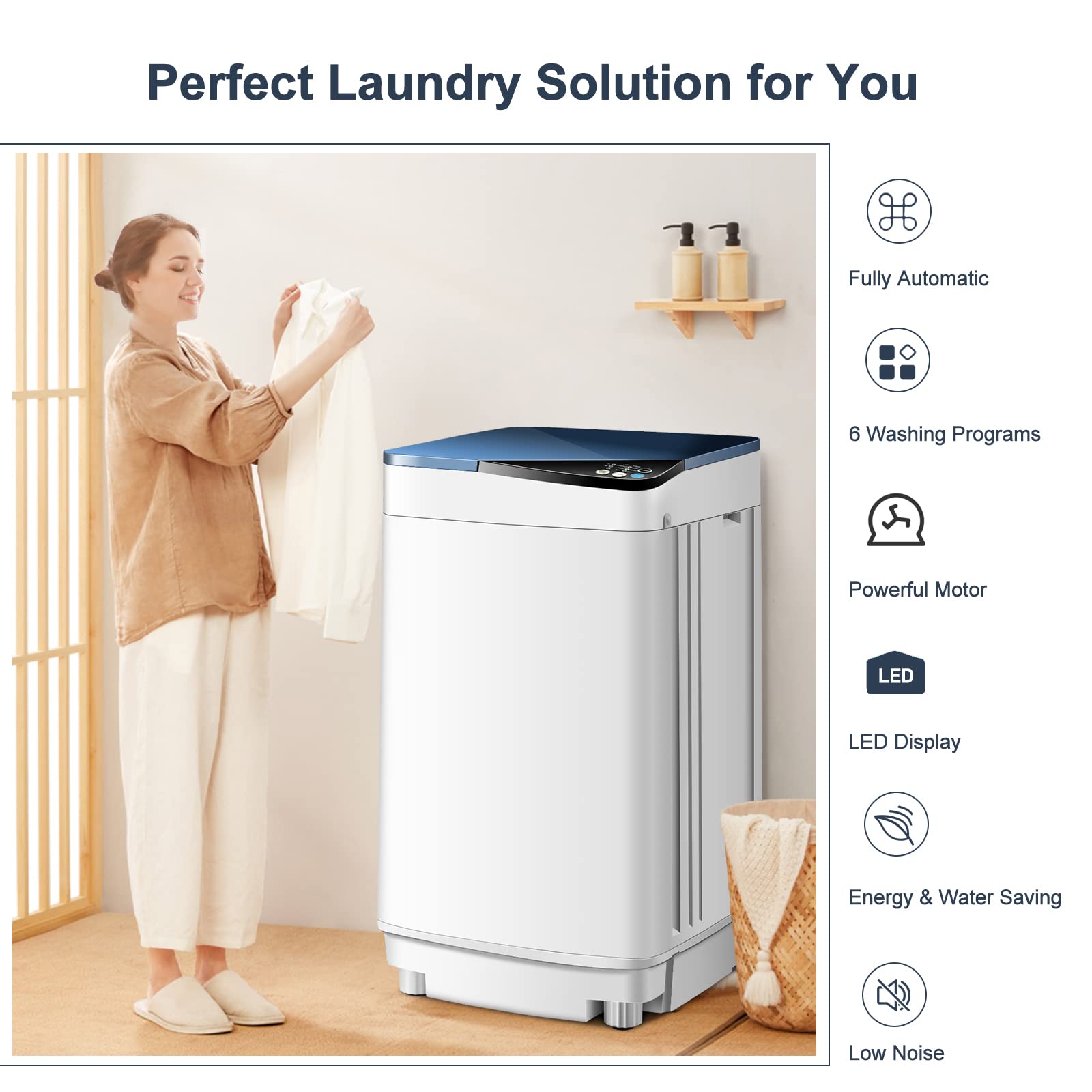 COSTWAY Portable Washing Machine, 7.7lbs Capacity Compact Laundry Washer and Spin Combo with 6 Programs, Built-in Barrel Light, Full-Automatic Washing Machine for Apartments Camping RVs Dorm, Blue