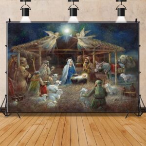 nativity scene religious christmas decorations jesus in manger backdrop wall art decoration photography background vinyl backdrop 7x5 feet