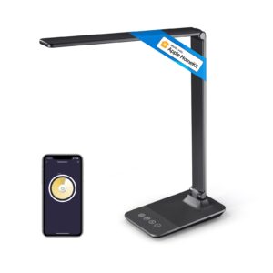 meross smart led desk lamp, metal wifi lamps support apple homekit, alexa and google home, dimmable 2800k-6000k, timer schedule, remote control, 54 eye-caring leds foldable light for home office, 10w