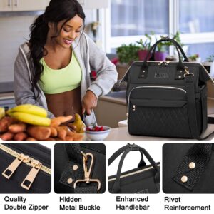 AIJIEKE Lunch Bag for Women, Large Lunch Box for Work Insulated Lunch Bag, Adult Leakproof Lunch Tote Cooler Bag with Side Pockets & Adjustable Strap, Lunch Purse for Picnic Beach, Black