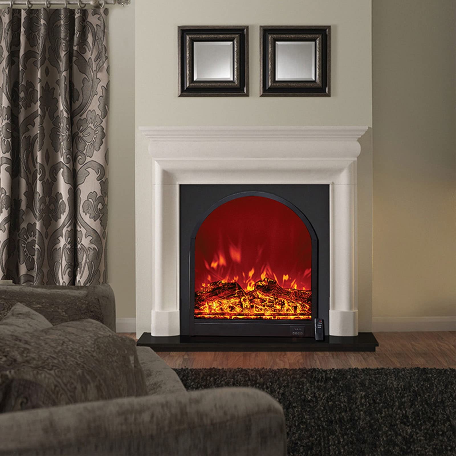 Kidozz Fireplace Recessed Simulated Fire Electronic Fireplace Core Arched Home Decor 1500W Heating Fireplace Touch and Remote Control