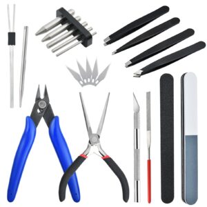 worldity 22 pieces metal diy model tool sets metal earth model kits, 2 nose pliers and tab edge cylinder cone shape bending assist tools for 3d metal jigsaw puzzles assembly
