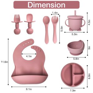 mutualproducts - Baby Feeding Supplies 8-Piece | Baby Led Weaning Utensils Set Includes Suction Bowl and Plate, Spoon and Fork, Sippy Cup with Straw and Lid (Peach Pink)