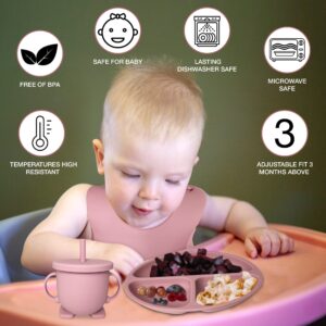 mutualproducts - Baby Feeding Supplies 8-Piece | Baby Led Weaning Utensils Set Includes Suction Bowl and Plate, Spoon and Fork, Sippy Cup with Straw and Lid (Peach Pink)