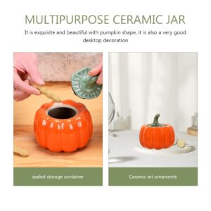 Zerodeko Candy Jar Halloween Bowl Pumpkin Jar Tea Storage Canister Can with Lids Porcelain Tea Container 190ml Sugar Canister Holder Sugar Bowl Cookie Jar Pumpkin Candy Dish Snack Containers