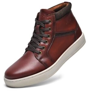 athletic shoe, genuine leather casual walking sneaker shoes mid-top brown 9