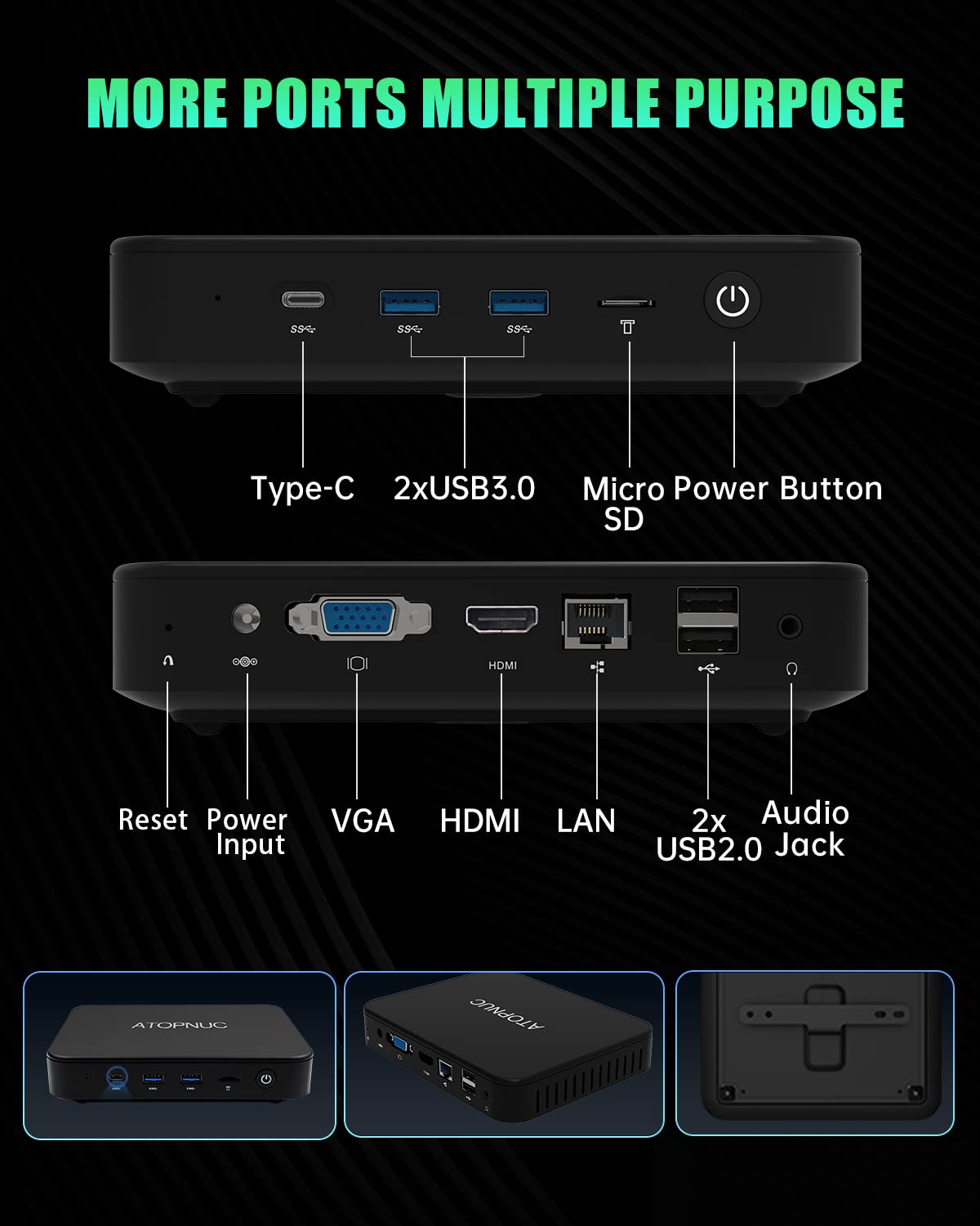 ATOPNUC Ubuntu Linux Mini PC,Intel Celeron N4020 Linux Computer 4GB RAM 128GB eMMC,Fanless Micro Desktop Computer Suppport HDMI&VGA,2.4/5G WiFi,BT5.0,Gigabit Ethernet for Business, Home