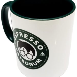 Mean Muggin Espresso Patronum Potter Themed 11oz Ceramic Mug/Cup - Green Inside & Handle - Harry P - Giftable Foam Box Protection