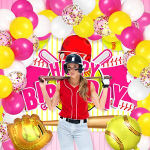 43Pcs Softball Birthday Party Decorations Large Softball Happy Birthday Banner and 42Pcs Softball Party Balloons Garland Kit for Girls Kids Teens Sport Themed Christmas Holiday Birthday Party Supplies