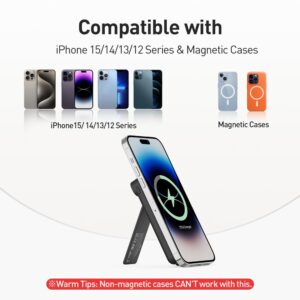 iWALK MAG-X Magnetic Wireless Power Bank with Stand, 5000mAh Portable Charger with USB-C Port & LED Display, Ergonomic Grip Design Battery Pack Compatible with iPhone 15/14/13/12 Series,For iOS17 Mode