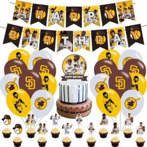 baseball team of san-diego birthday party decorations, baseball theme party supplies with happy birthday banner, cake topper, cupcake toppers, balloons for kids adults birthday party favors