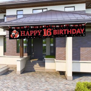 Red Black 16th Birthday Banner Decorations for Boys Girls, Black and Red Happy 16 Birthday Yard Banner Sign Party Supplies, Large Sixteen Year Old Birthday for Outdoor Indoor (9.8x1.6ft)