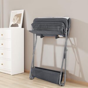 Baby Changing Table with Wheels, Maydolly Portable Adjustable Height Folding Diaper Station with Nursery Organizer & Storage Rack for Newborn Baby and Infant (Dark Grey)