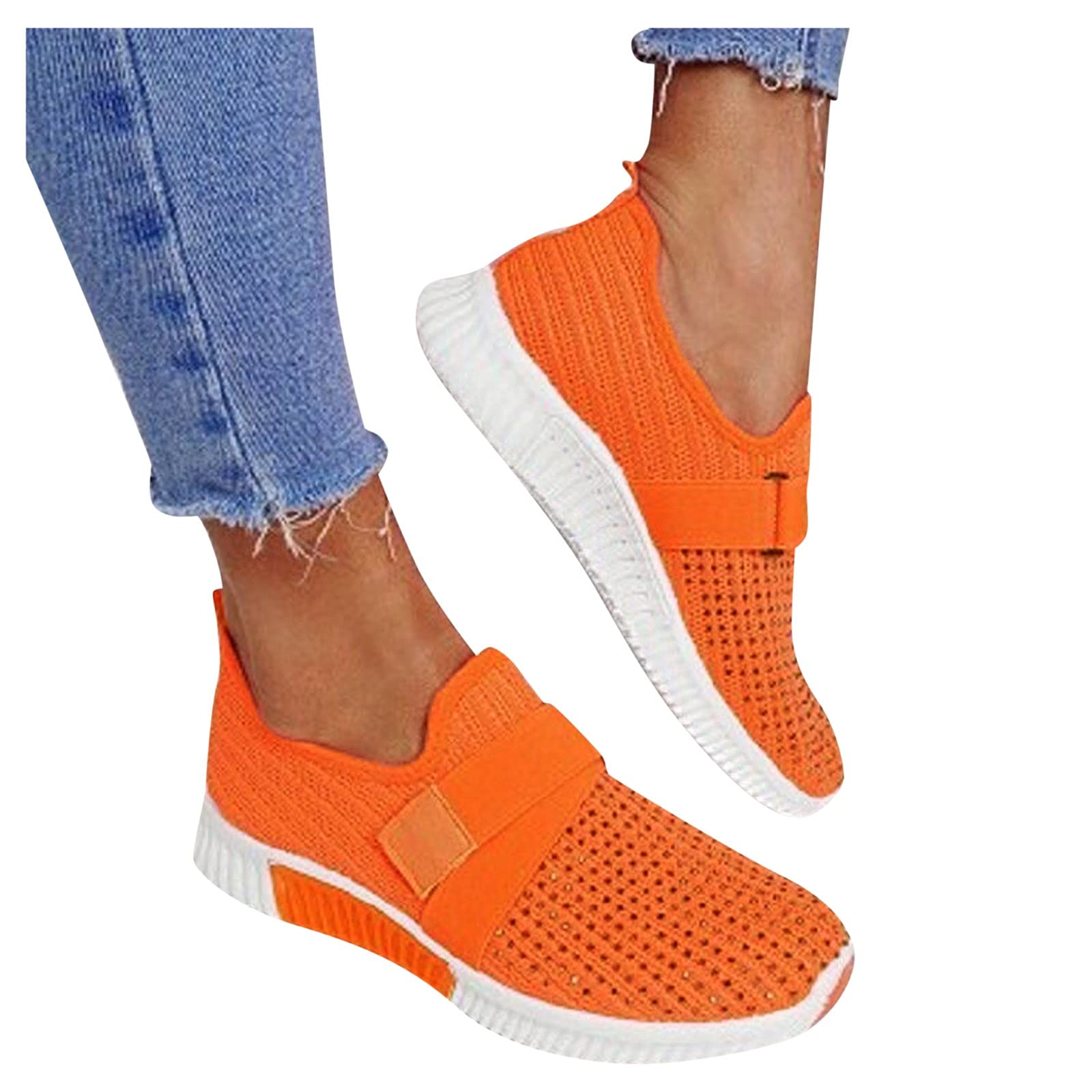 Runing Lace-Up Mesh Outdoor Couples Sports Women Men Sneakers Breathable Shoes Women's Sneakers Womens Running Sneakers (3-Orange, 10)