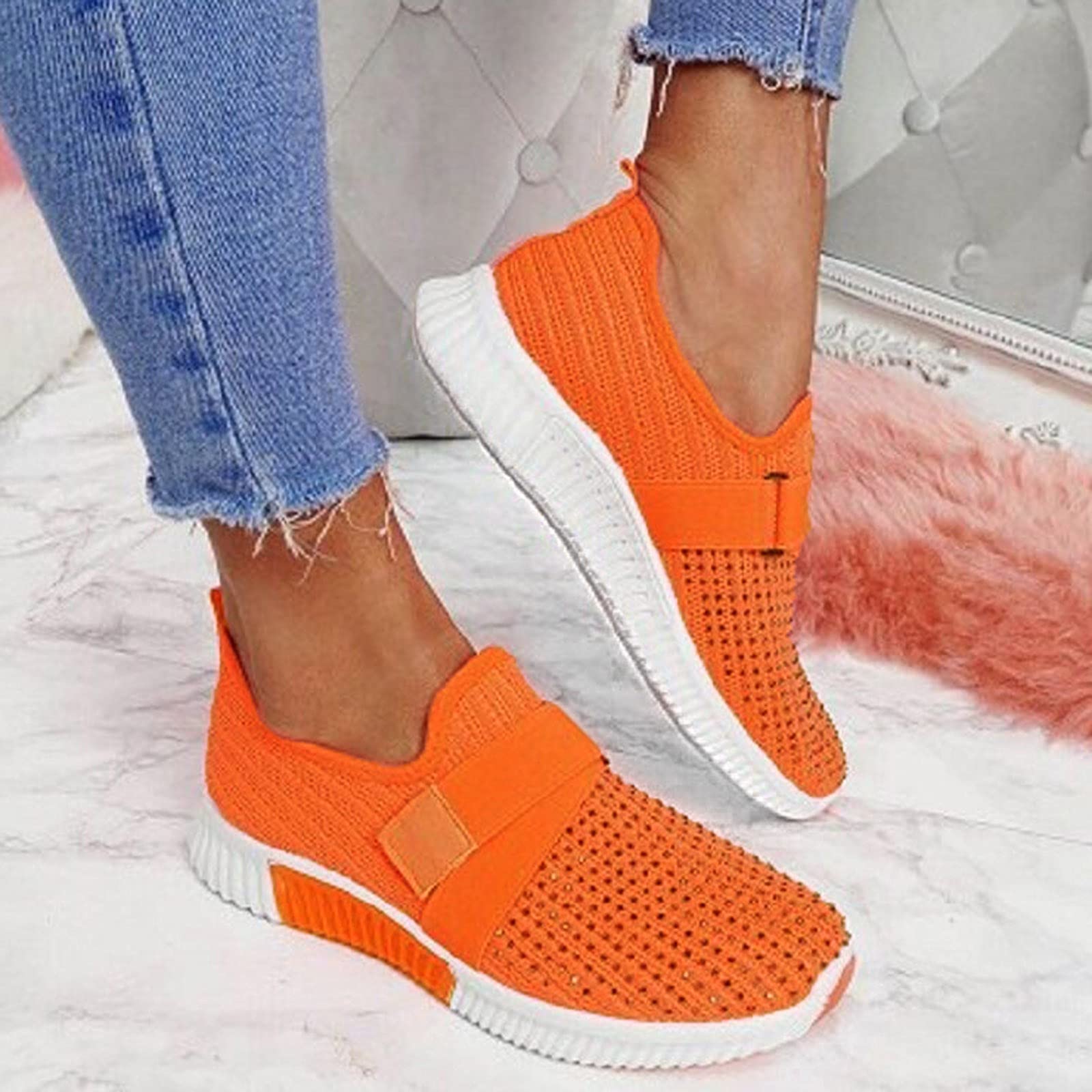 Runing Lace-Up Mesh Outdoor Couples Sports Women Men Sneakers Breathable Shoes Women's Sneakers Womens Running Sneakers (3-Orange, 10)