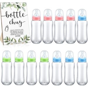 roowest baby bottles for baby shower games bottle chug 12 pcs plastic baby bottles bulk and bottle chug sign baby bottle chugging games for party gender reveal wedding bridal shower(green leaves)