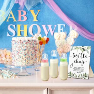 Roowest Baby Bottles for Baby Shower Games Bottle Chug 12 Pcs Plastic Baby Bottles Bulk and Bottle Chug Sign Baby Bottle Chugging Games for Party Gender Reveal Wedding Bridal Shower(Green Leaves)