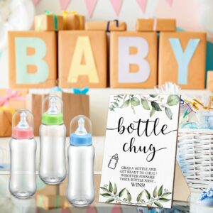 Roowest Baby Bottles for Baby Shower Games Bottle Chug 12 Pcs Plastic Baby Bottles Bulk and Bottle Chug Sign Baby Bottle Chugging Games for Party Gender Reveal Wedding Bridal Shower(Green Leaves)