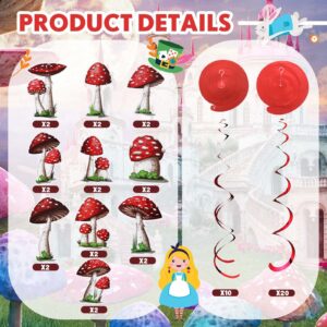 30 Pieces Mushroom Hanging Swirls Ceiling Streamers Decorations Mushroom Party Supplies Wonderland Party Foil Swirls Wall Decor for Baby Shower Birthday Party Favor Supplies