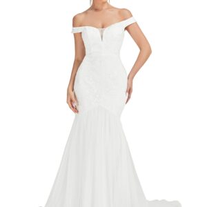 Ever-Pretty Women's Elegant Sleeveless Off Shoulder Mermaid Wedding Dresses for Women White US4