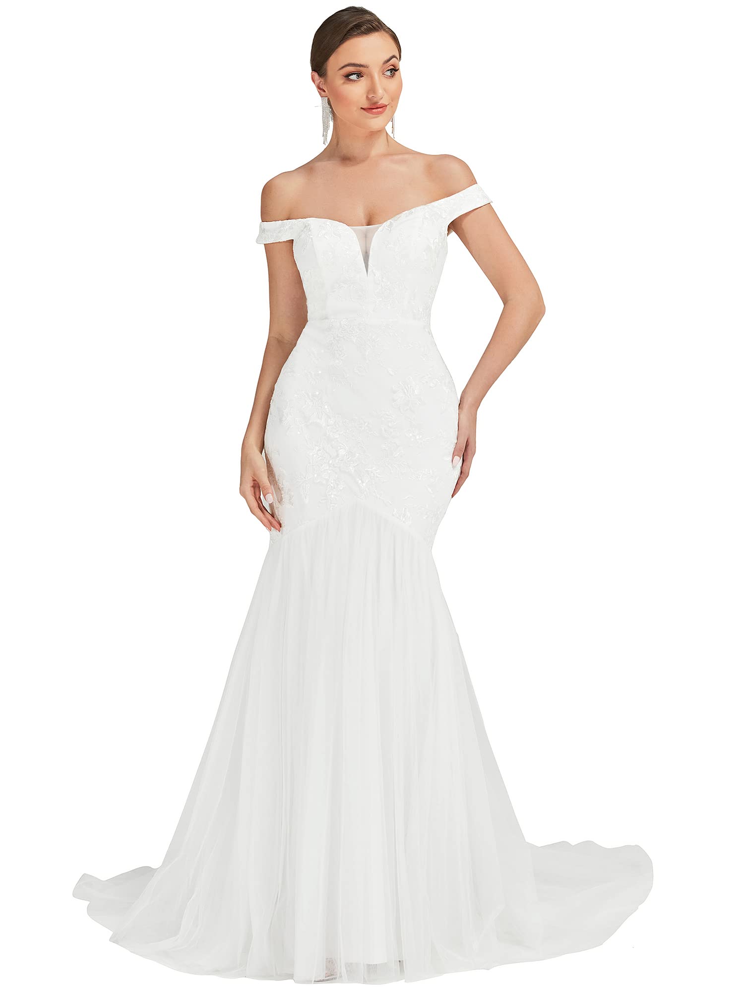 Ever-Pretty Women's Elegant Sleeveless Off Shoulder Mermaid Wedding Dresses for Women White US4