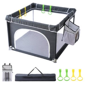baby playpen, hbm small playpen for babies toddlers, baby fence play area indoor & outdoor infant safety activity center,sturdy play yard with anti-slip suckers