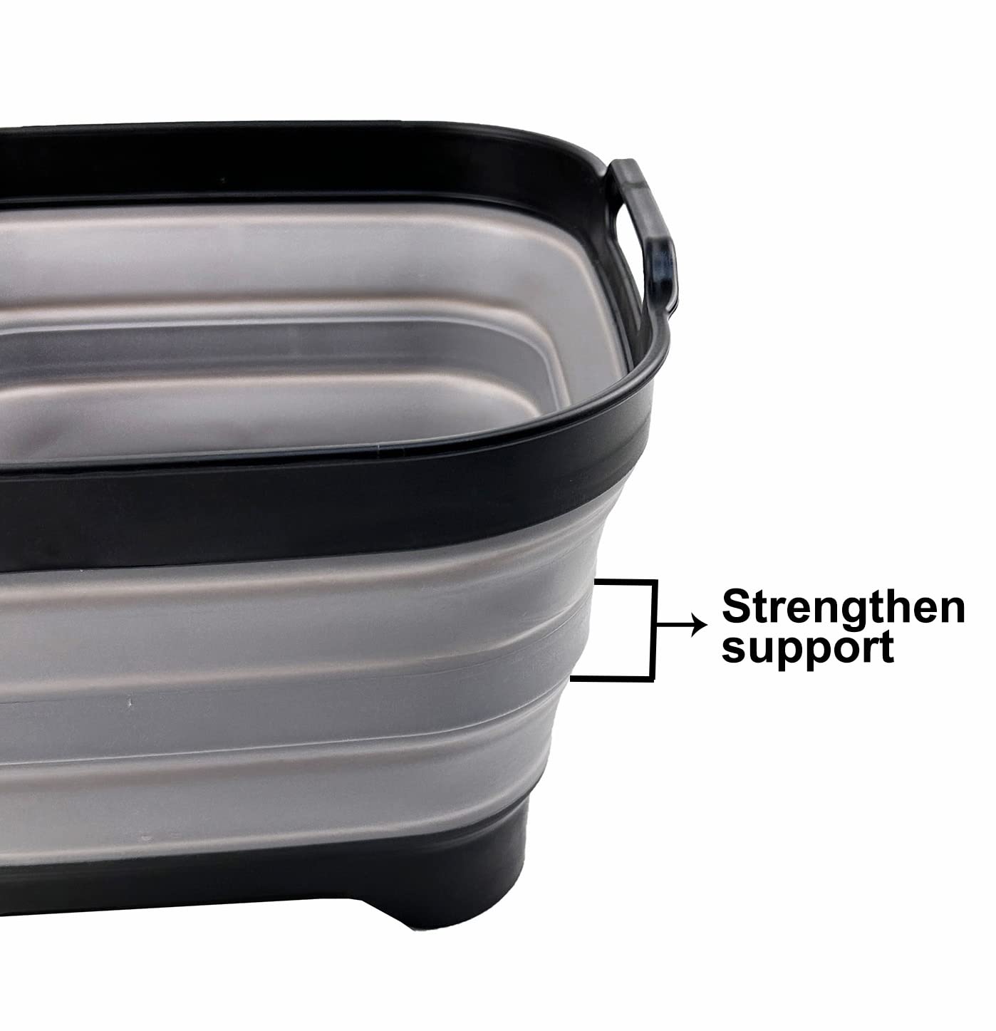 SAMMART 10L (2.64 Gallon) Collapsible Dishpan with Draining Plug - Foldable Washing Basin - Portable Dish Washing Tub - Space Saving Kitchen Storage Tray (Black/Alloy Grey)