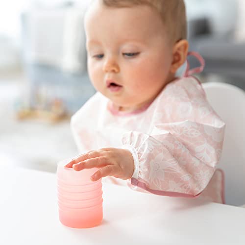 Bumkins Baby and Toddler Cups, Sip Cup, Spill Proof Training Drinking for Babies Ages 4 Months, Tip Proof, Platinum Silicone Starter Cup, Pink
