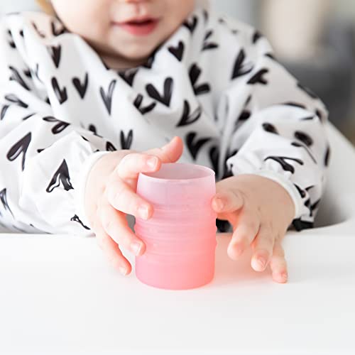Bumkins Baby and Toddler Cups, Sip Cup, Spill Proof Training Drinking for Babies Ages 4 Months, Tip Proof, Platinum Silicone Starter Cup, Pink