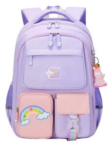 lswrlixa kids school backpack unicorn bookbag for girls boys waterproof backpack outdoors travel bag purple medium