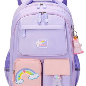 Lswrlixa Kids School Backpack Unicorn Bookbag for Girls Boys Waterproof Backpack Outdoors Travel Bag Purple Medium