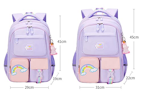 Lswrlixa Kids School Backpack Unicorn Bookbag for Girls Boys Waterproof Backpack Outdoors Travel Bag Purple Medium